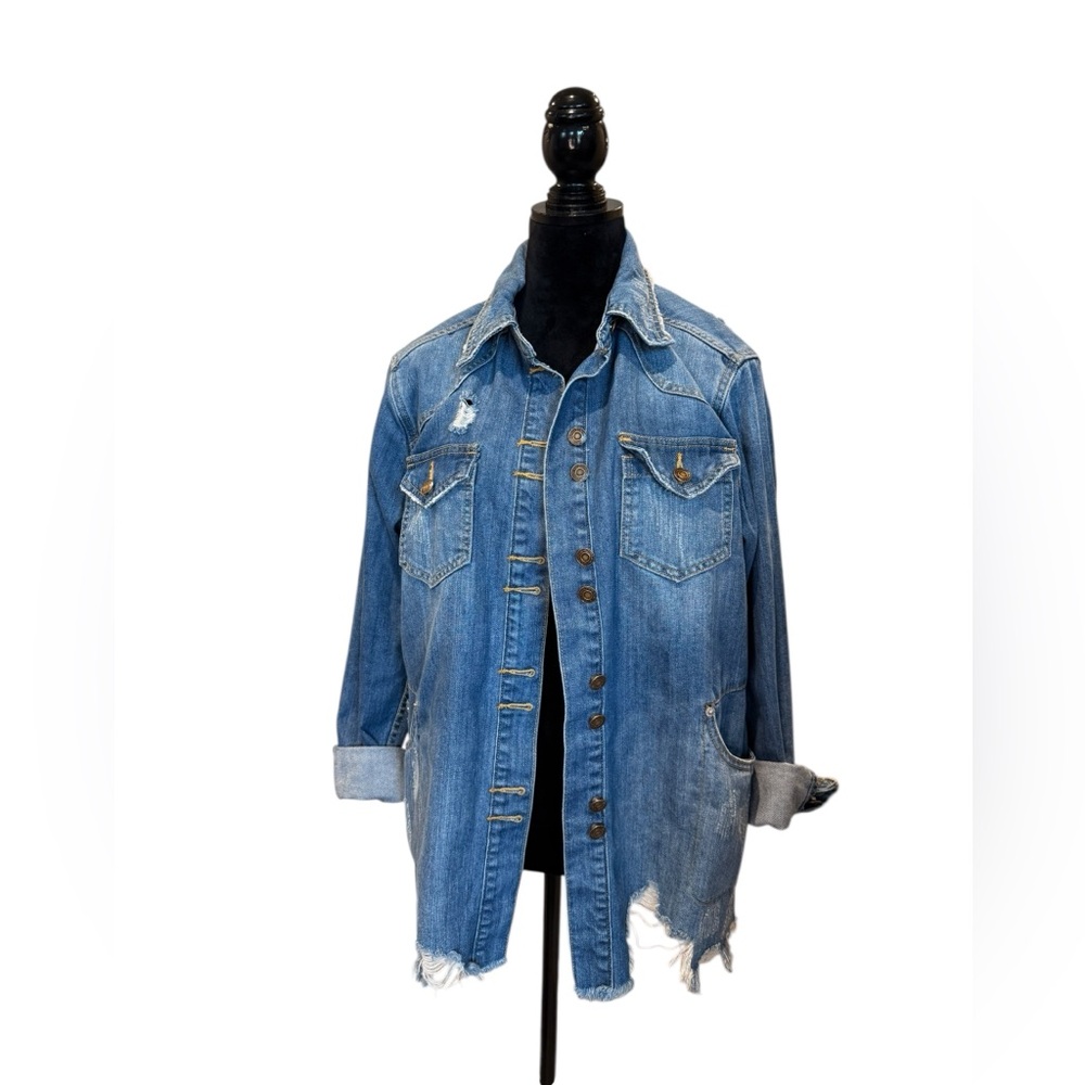 Saints & Hearts Blue Distressed Denim Jean 
Jacket Small